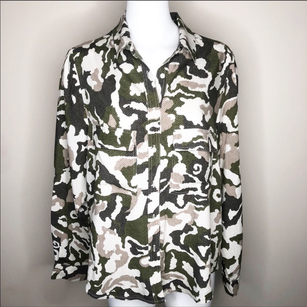 Anthro Sam & Lavi Camouflage Button Up Top LG Camo